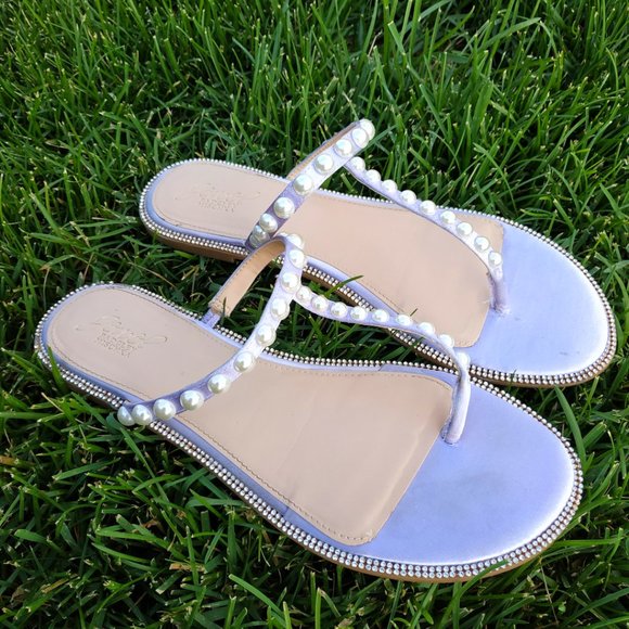 Badgley Mischka Shoes - Badgley Mischka Pearl Studded Flip Flops